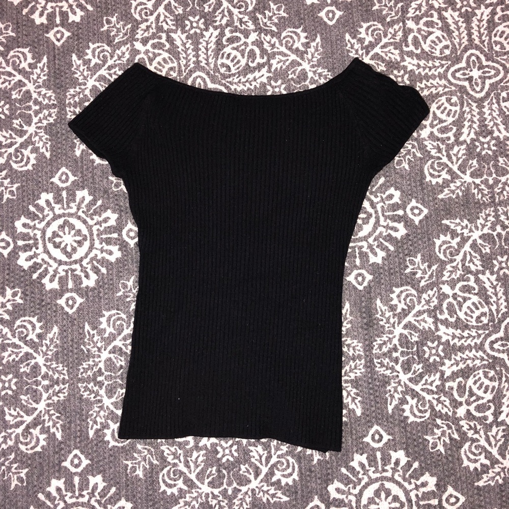 H&M Plain Black Ribbed Short Sleeve